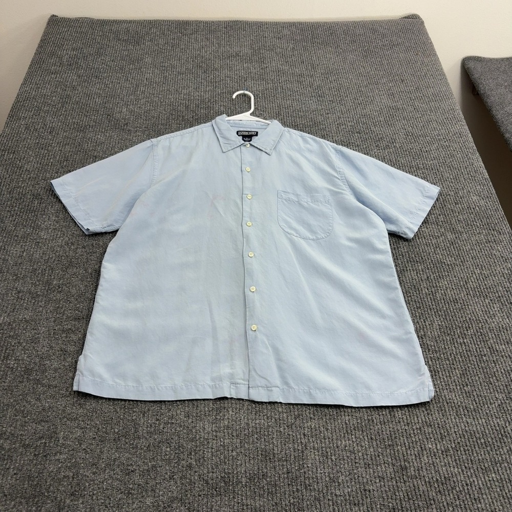 Lands End Shirt Mens L Blue Short Sleeve Button Down Casual Classic Style